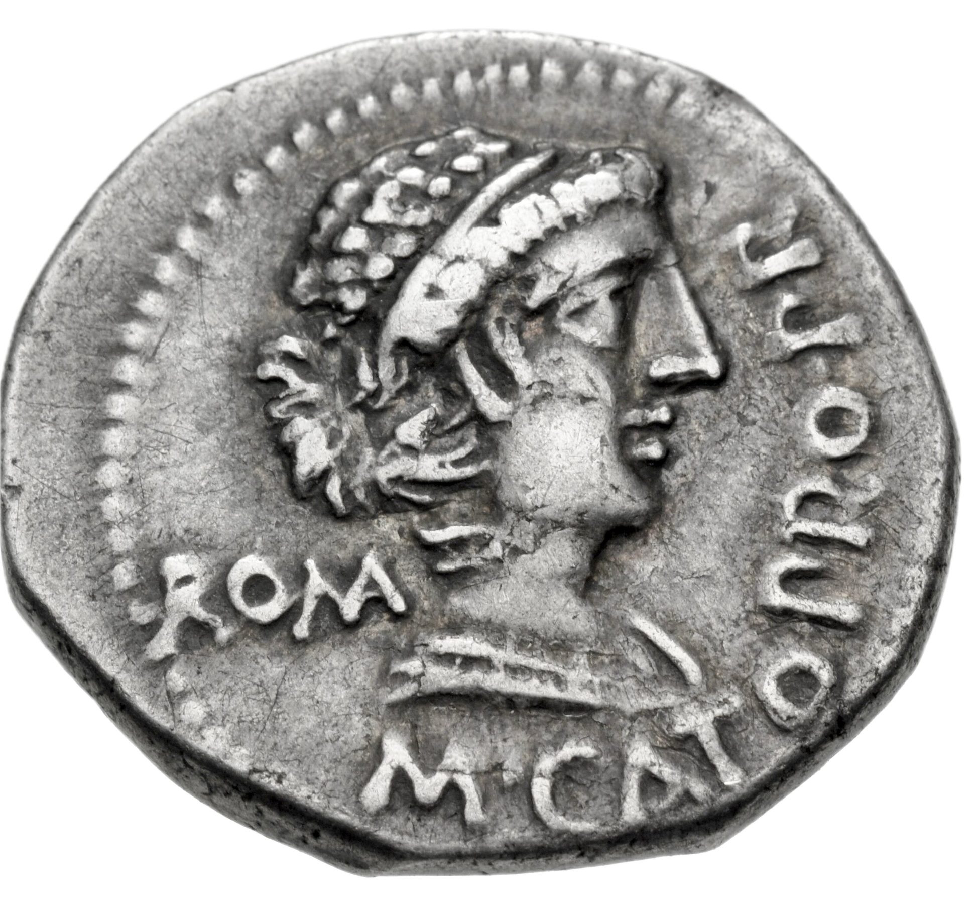 Denarius of M. Porcius Cato - Obverse